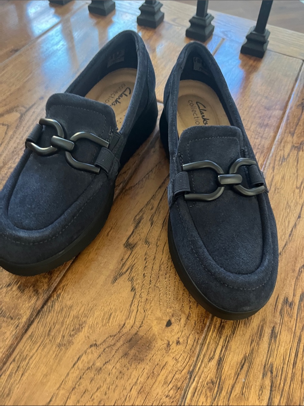 Clarks  Collection Navy Blue Suede Zylah top slip on Loafers